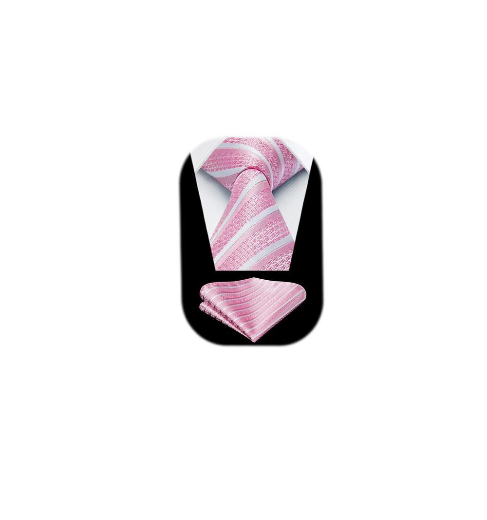 6000 Ties Pink Tie and Handkerchief Set Light Pink Striped Neckties Woven